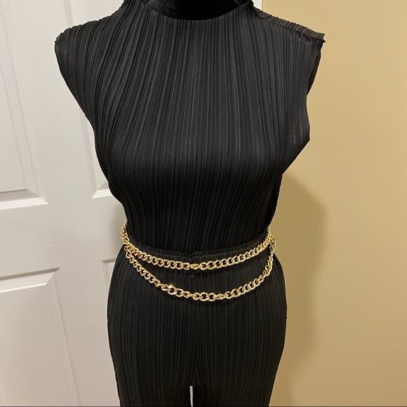 Office two pieces set turtleneck top loose pants casual pleated wide leg pants - Picture 13 of 15